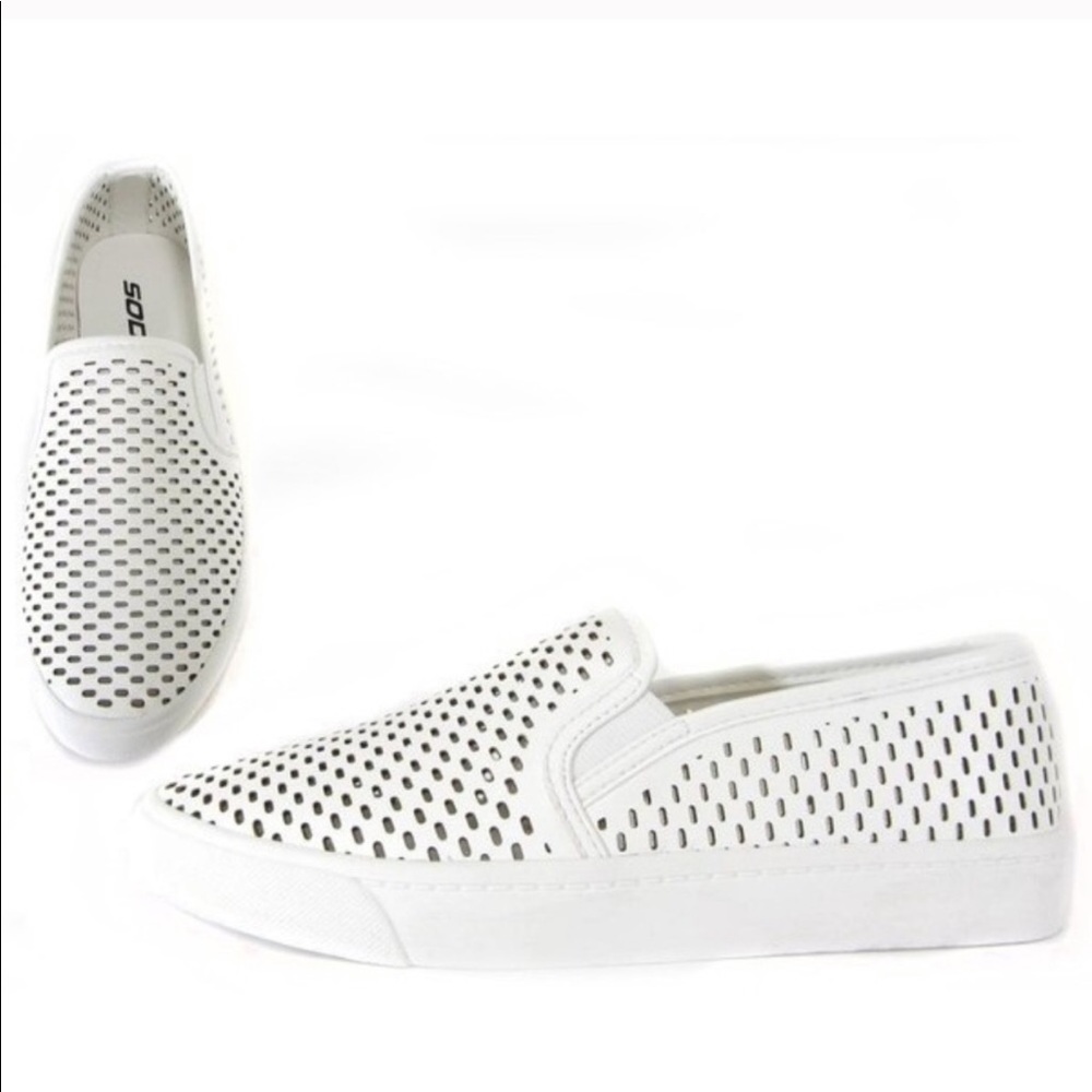 White Laser Cut Perforated Slip On Sneakers - Picture 2 of 2